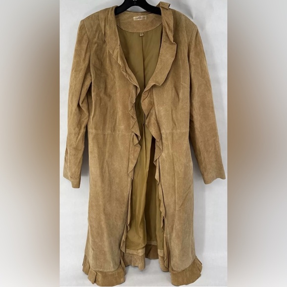 Wilsons Leather Y2K Vintage Ruffled Golden Soft Suede Long Coat Size Large - Picture 8 of 10